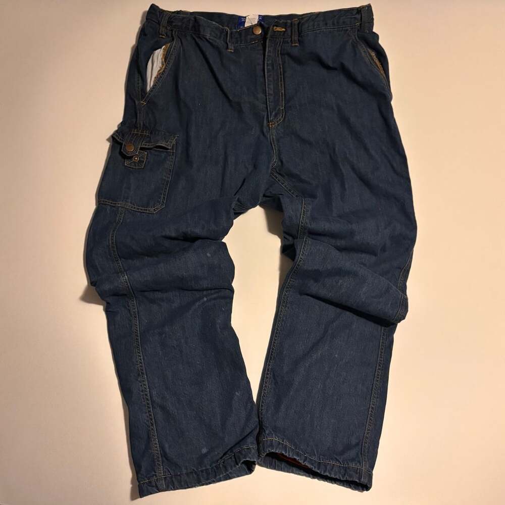 Mens arctic bear  Fleece Lined Denim Cargo Jeans